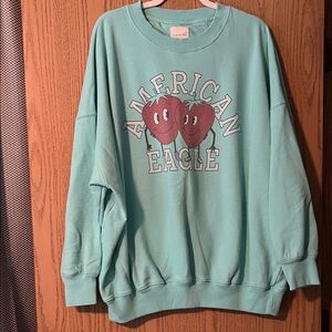 American Eagle Outfitters Teal Graphic Sweater